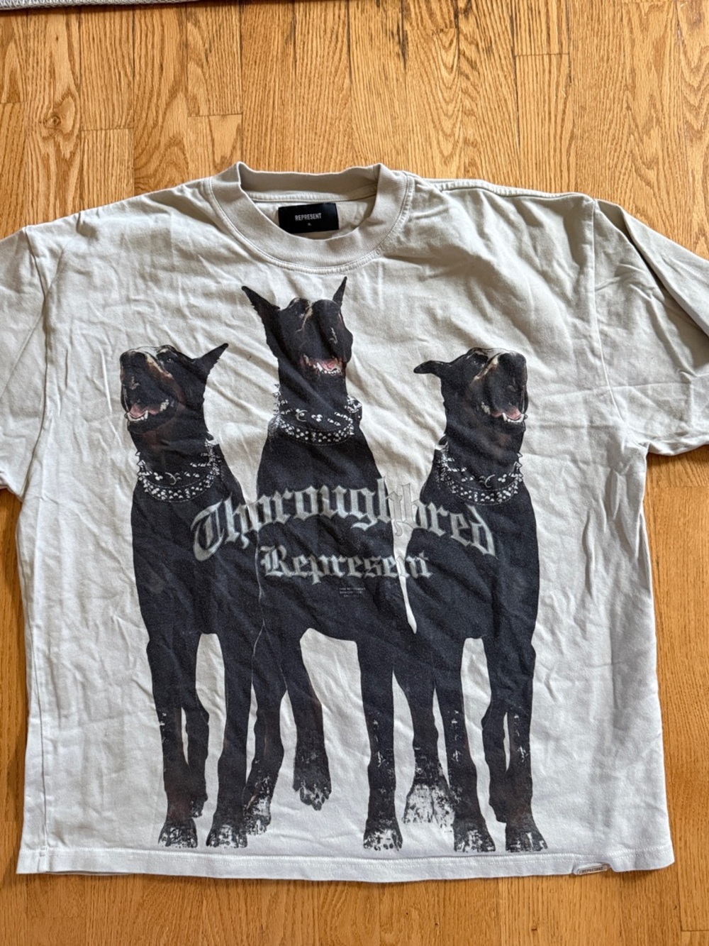 Represent Men’s Short Sleeve Graphic Tee in Light Gray - Triple Dog Print